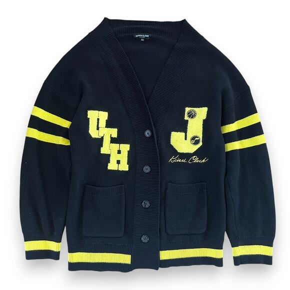 Cardigan Utah Jazz Letterman Sweater by Keiser Clark Men's 2XL Yellow & Black - Picture 9 of 10